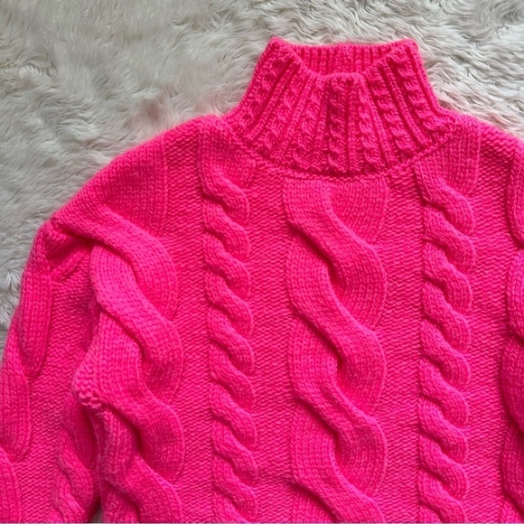 Anthropologie Sweater Mock Neck Cable-Knit Long Sleeve Neon Pink XXS - Picture 5 of 11